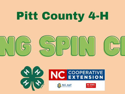 Pitt County 4-H SPRING SPIN CLUBS banner with NC Cooperative Extension logo and floral accents