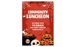 caswell county free lunch flyer with halloween clipart of pumpkins and a cauldron