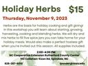 Herb Workshop November 9 from 2 to 4 pm