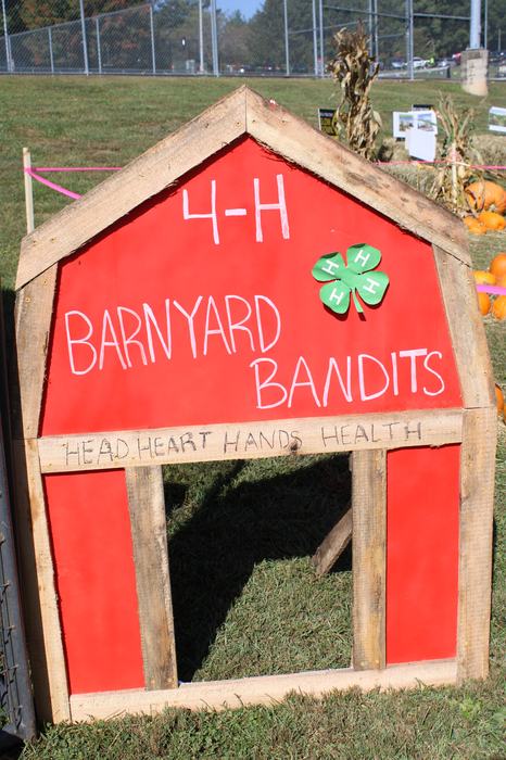  Barn cutout with the words 4-H Barnyard Bandits, Head, heart, hands, health