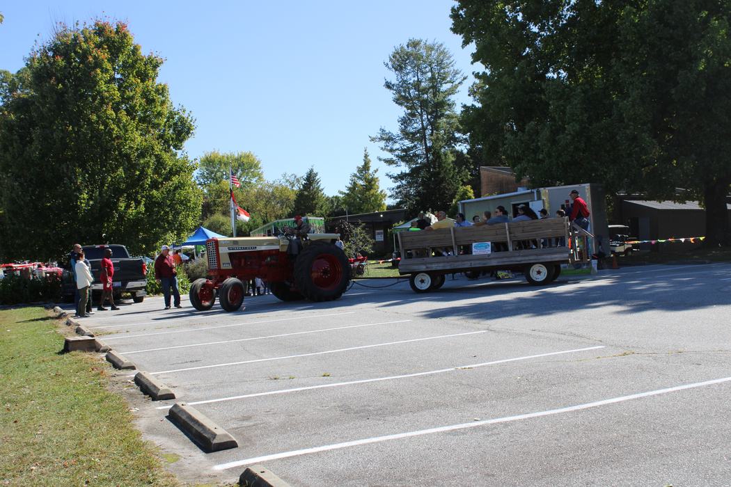 A hayride pulled by a tractor