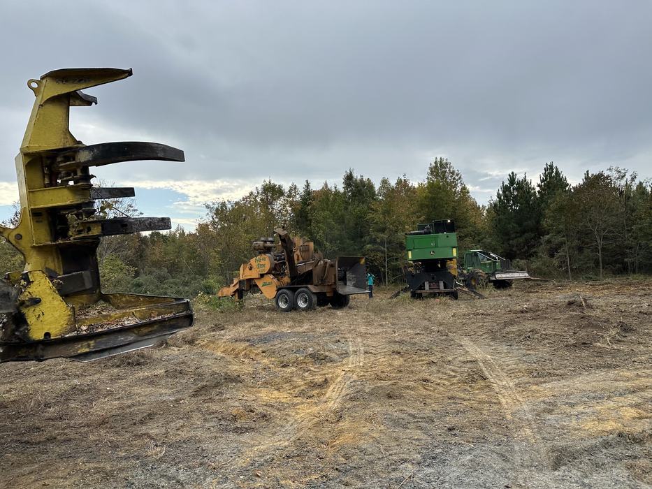 Vehicles being used to clear land.