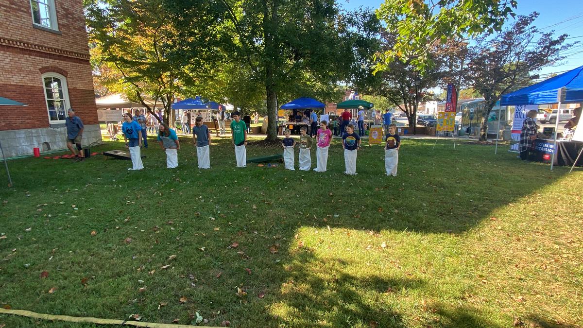 Children at starting line for sack race