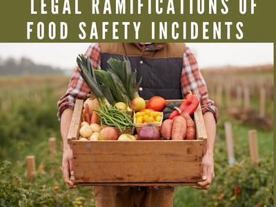 Person holding wooden crate of assorted produce; text: "LEGAL RAMIFICATIONS OF FOOD SAFETY INCIDENTS"
