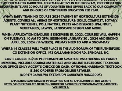 Flyer for the EMGV course, Tuesdays, 01/30/24 to 04/30/24