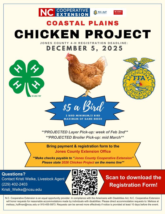 Coastal Plains Chicken Project — registration deadline December 5, 2025; $5 a bird