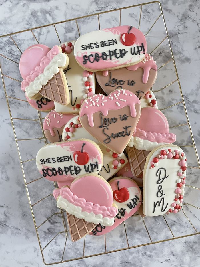 Ice Cream themed wedding shower cookies.
