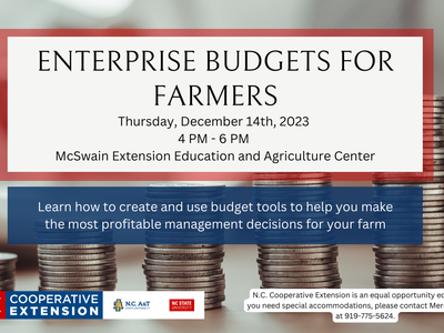 Enterprise Budgets for Farmers — Dec 14, 2023, 4–6 PM at McSwain Extension Center