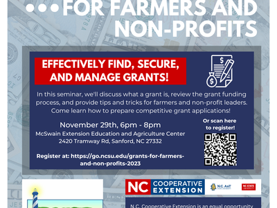 GRANTS 101 for Farmers and Non-Profits — Nov 29, 6–8pm, McSwain Extension Education Center