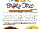 N.C. Cooperative Extension - Jones County Center presents... Holiday Food Safety Class! On November 15th, 2023 from 10AM-11AM at the Jones County Civic Center (832 NC Hwy 58 S, Trenton, NC 28585) an in-person class for Jones County residents designed as a