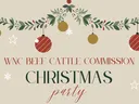 WNC Beef Cattle Commission Christmas party banner with hanging ornaments and greenery