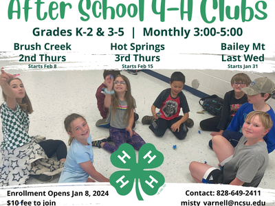 After school 4-H flyer, picture of kids playing