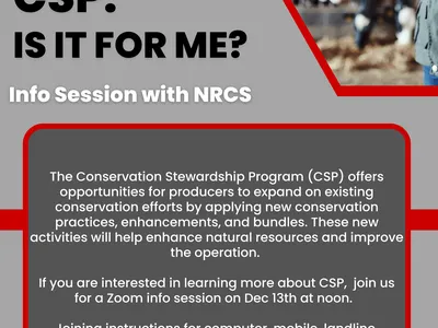 CSP: Is it for me? Info session with NRCS — Dec 13, 2023, Zoom noon–1pm, NC State Extension