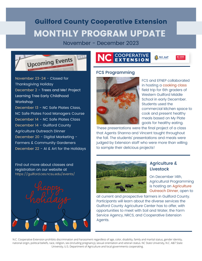 Guilford County Cooperative Extension monthly program update: November–December 2023