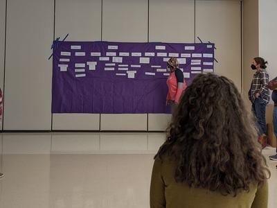 People using a sticky wall