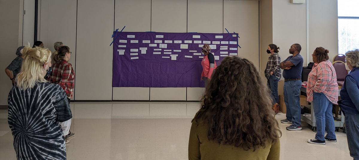 People using a sticky wall