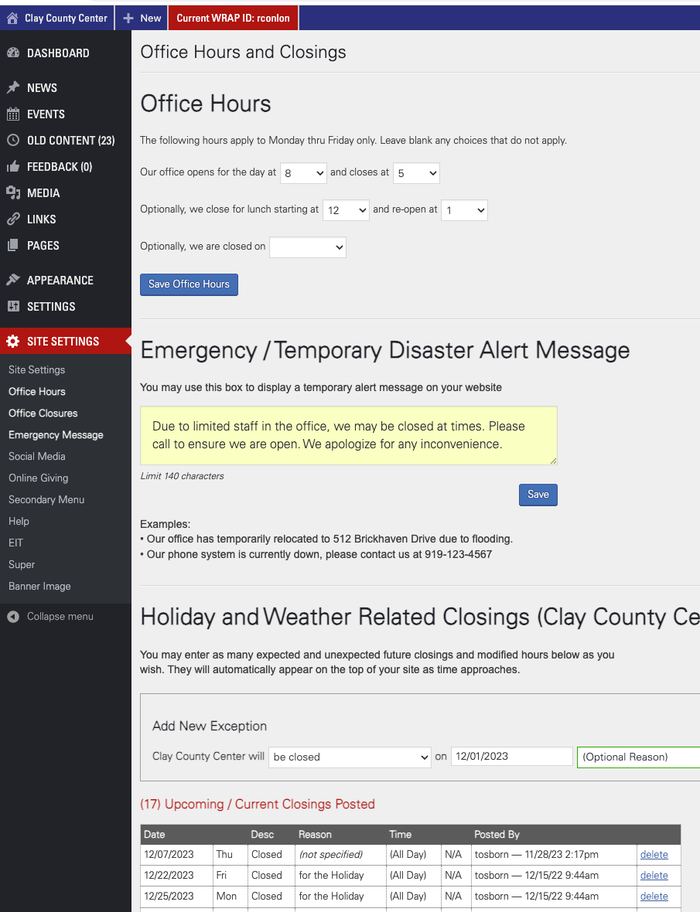 Office Closure dashboard