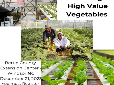 High tunnel with vegetables growing and growers smiling