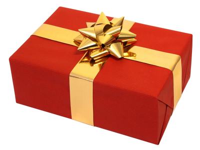 red gift with gold bow