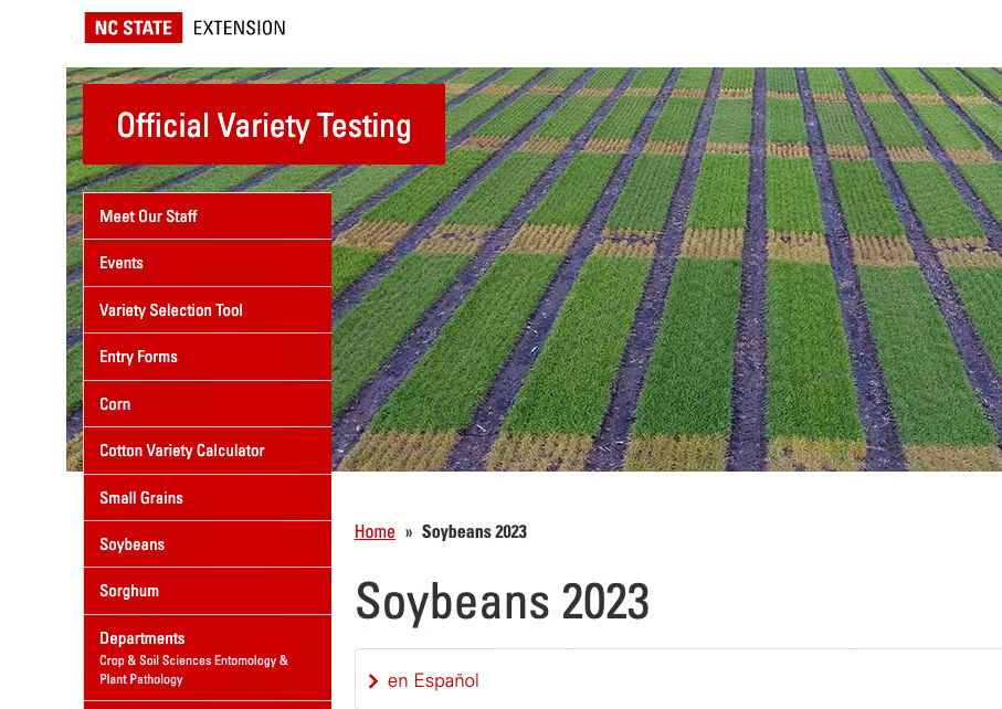 White background with Soybean fields and Official Variety Testing 