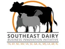 Cow, goat and sheep silhouettes over orange arc above text "SOUTHEAST DAIRY BUSINESS INNOVATION INITIATIVE"
