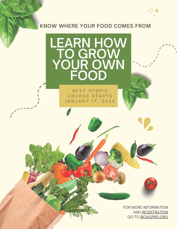 BioAgPro program on growing food flyer for January 2024