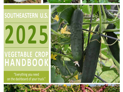 Southeastern U.S. 2025 Vegetable Crop Handbook cover with cucumbers and other crop photos