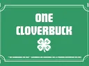 Green voucher reading ONE CLOVERBUCK, 4-H four-leaf clover logo, not exchangeable for cash