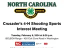 Shooting Sports logo. Crusader's shooting sports interest meeting Tuesday, February 6, at 6:30 p.m. N.C. Cooperative Extension logo.