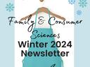 Teal background with blue and teal snow flakes. A hanger with an apron that a bowl and whisk on it  