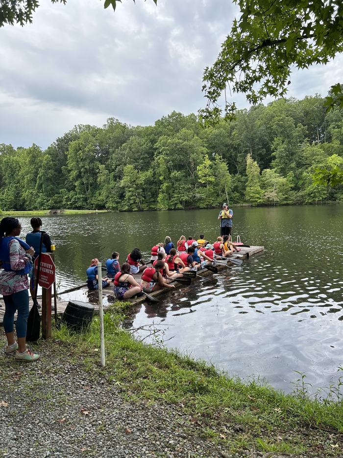 Campers having a safety briefing at Betsy-Jeff Penn 4-H Center