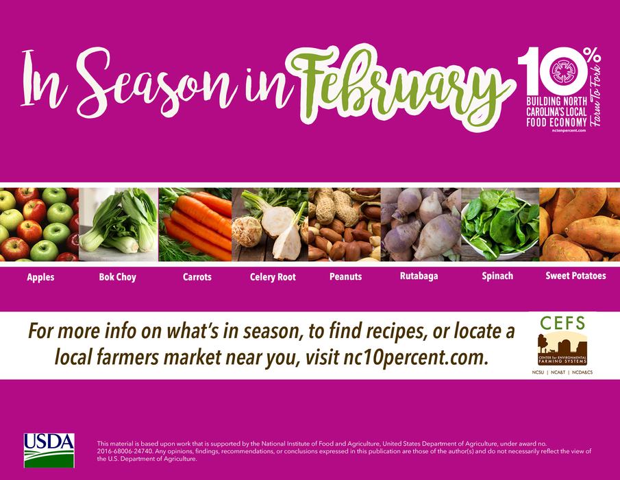 Pictures of apples, bok choy, carrots, other vegetables in season in February 10 % Campaign