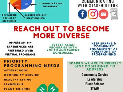 Orange County 4‑H Needs Survey infographic: key findings, challenges, and priority programs 2023