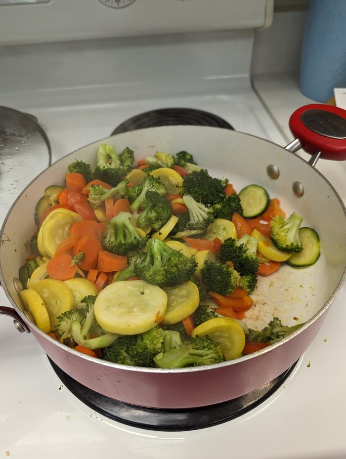 Vegetables for th Whole Wheat Pasta and Vegetables being cooked.