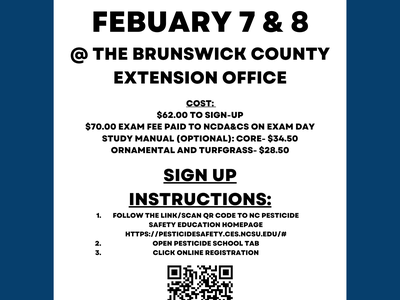 NCSU Pesticide School Feb 7 & 8 at Brunswick County Extension Office; sign-up QR code.