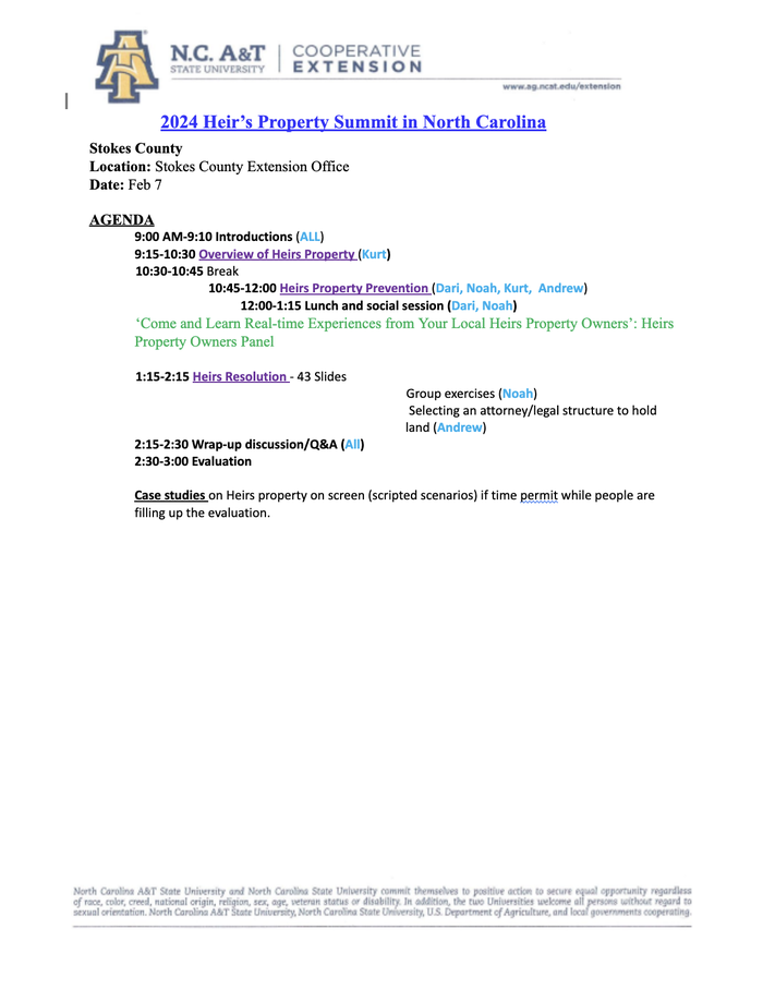 Heir's Property Summit Agenda