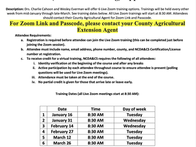 2024 Auxin Herbicides virtual Zoom trainings; contact County Agricultural Extension Agent for link