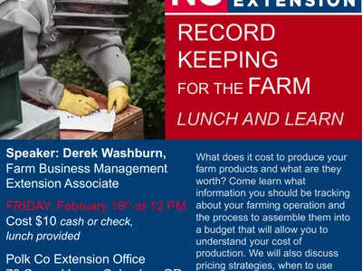 Beekeeper writing records; NC Cooperative Extension — Record Keeping for the Farm.