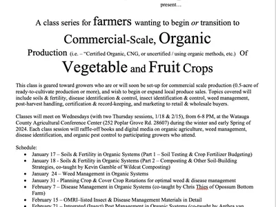 Flyer advertising 2024 Organic Market Garden Classes