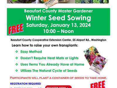 Flyer Advertising A Winter Seed Sowing Class with Seed Packets and Green Plants