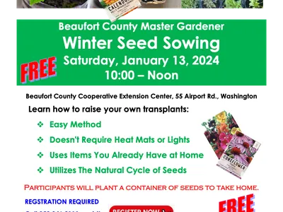 Flyer Advertising A Winter Seed Sowing Class with Seed Packets and Green Plants