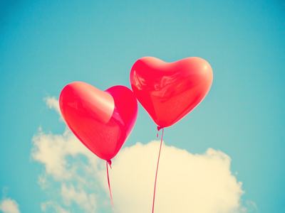 heart balloons in the sky