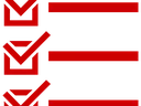 Three red checked boxes with corresponding horizontal red list lines on black background