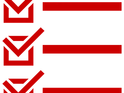 Three red checked boxes with corresponding horizontal red list lines on black background