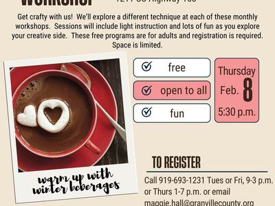 Arts & Crafts Workshop at Berea Library — Feb 8, 5:30 p.m.; focus: culinary gifts.