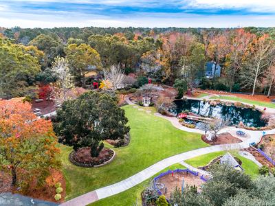 arial view of new hanover county arboretum pond and grounds
