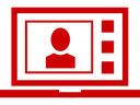 Laptop screen with centered user avatar and three rectangular menu icons on right