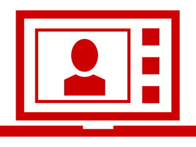 Laptop screen with centered user avatar and three rectangular menu icons on right