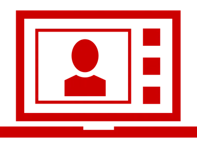 Laptop screen with centered user avatar and three rectangular menu icons on right
