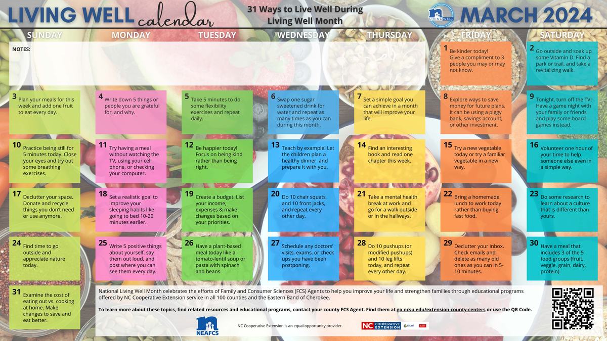 March Living Well Calendar